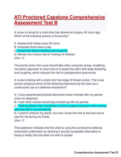 You will need to fast the night before the test C. . Ati capstone comprehensive form b quizlet